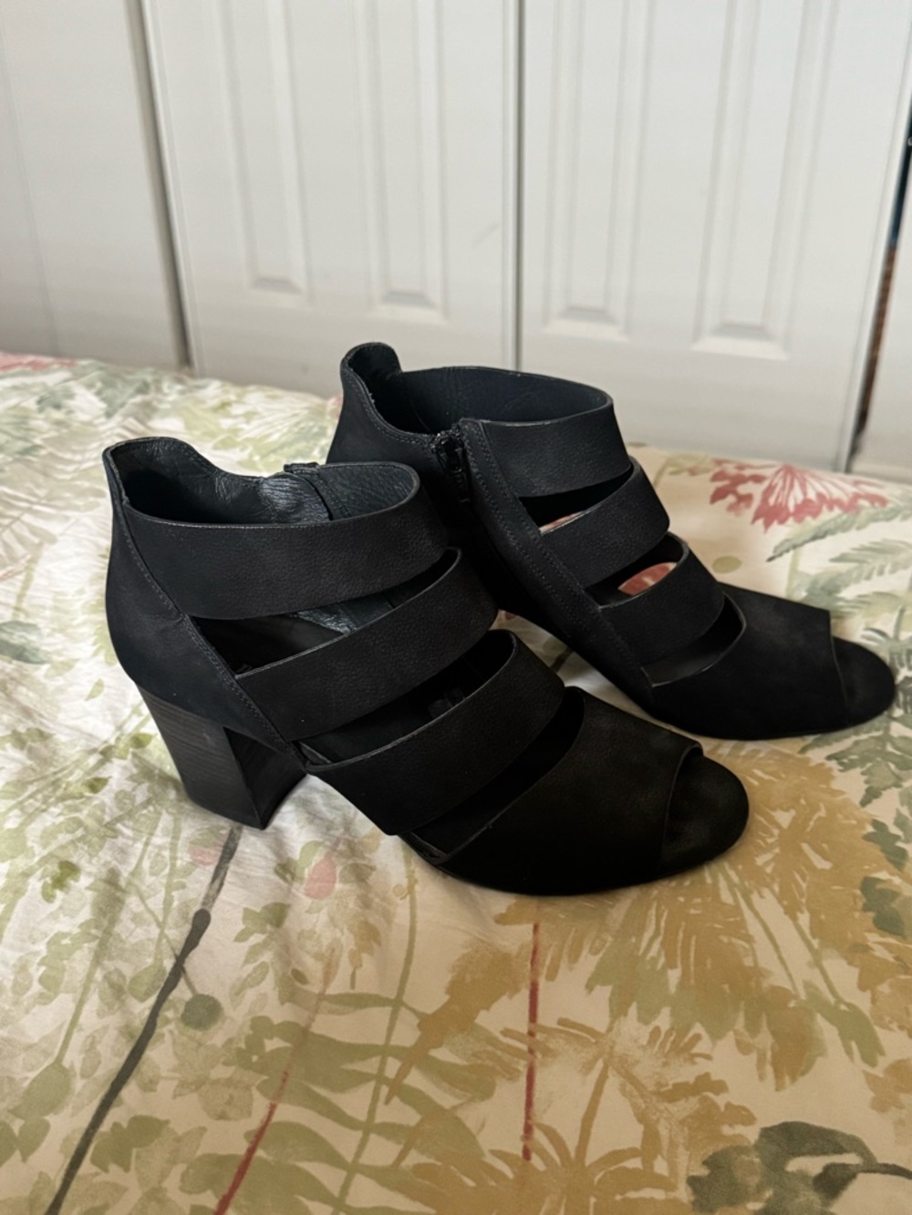 Paul Green Michele Black Strappy Block Heel Peep-Toe Booties